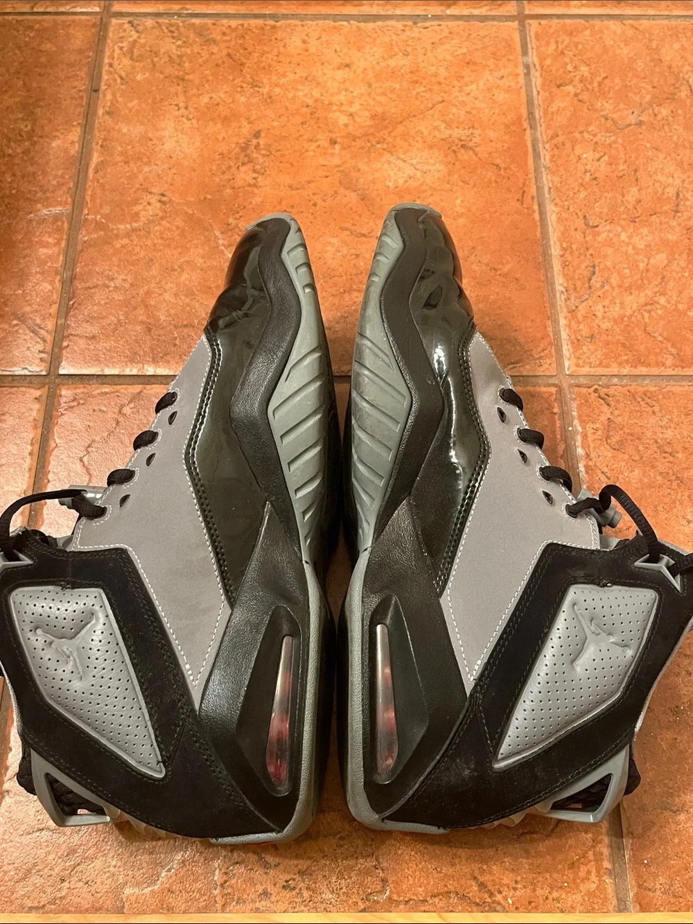 Jordan Men’s High-Top Sneakers in Gray, Black & Red